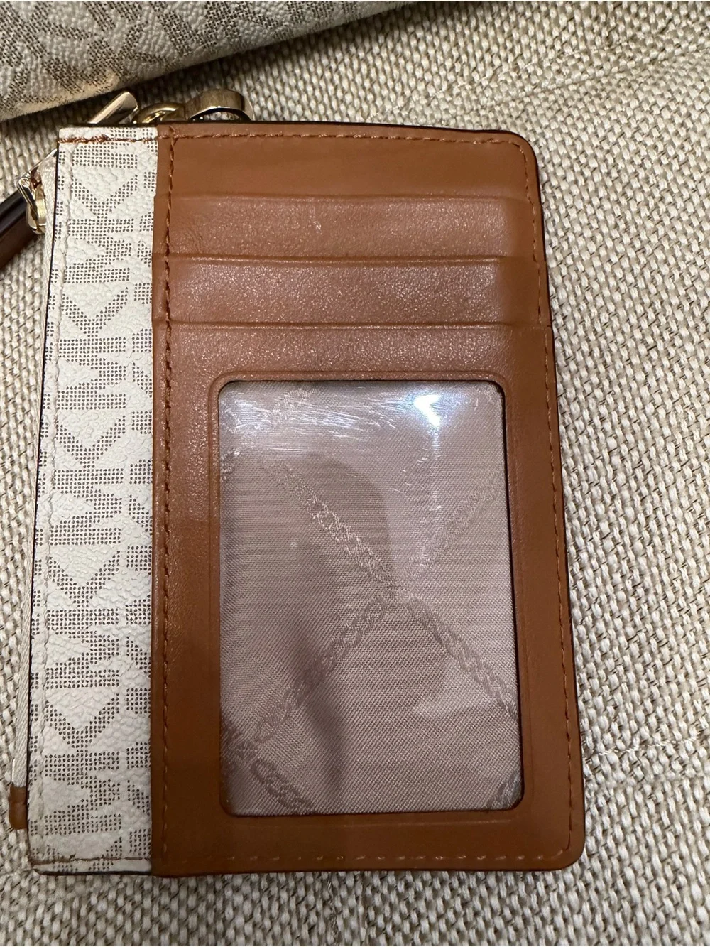 Michael Kors Brown and Cream Signature Satchel with Chain Accent
